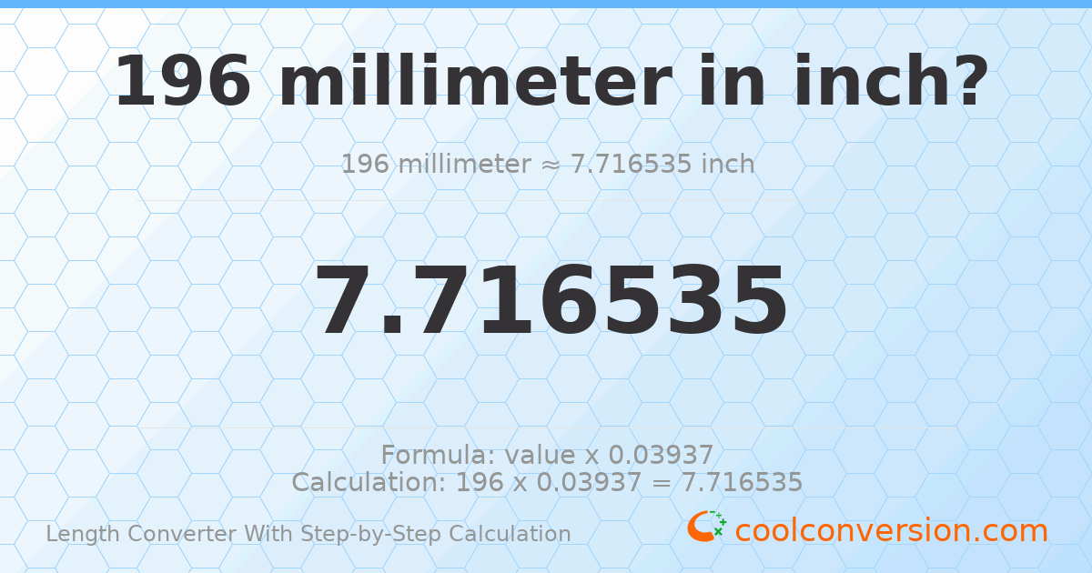 196 millimeters = 7.71654 inches
