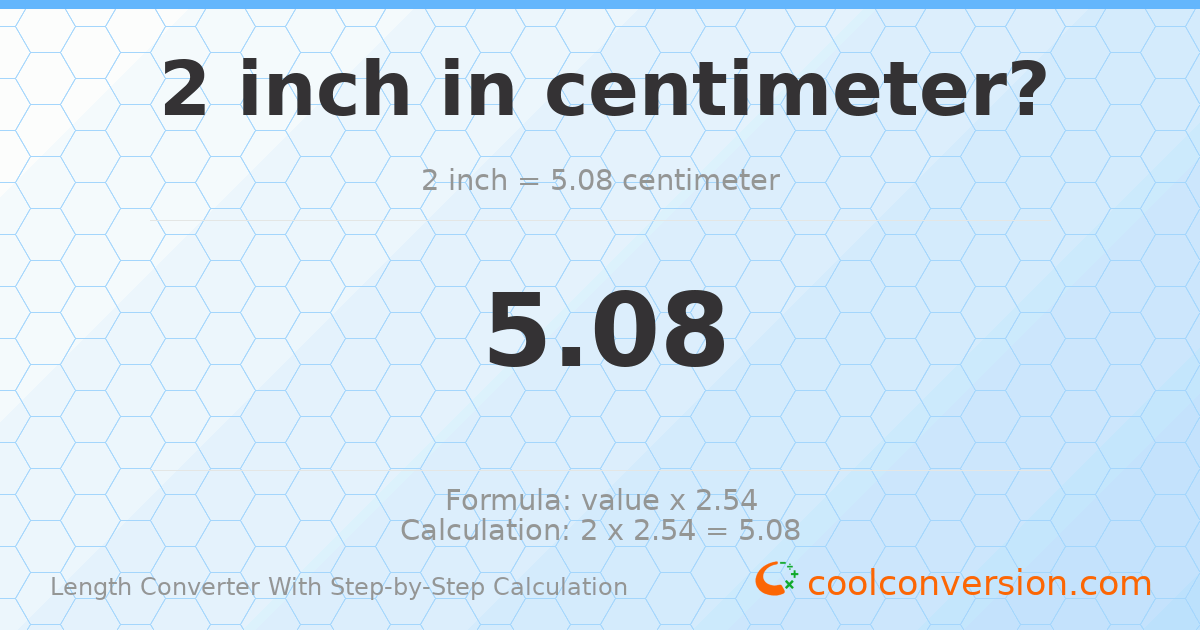 2 inches = 5.08 centimeters