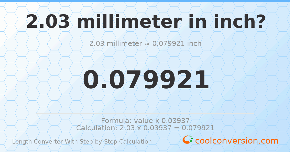2.03 millimeters = 0.0799213 inches