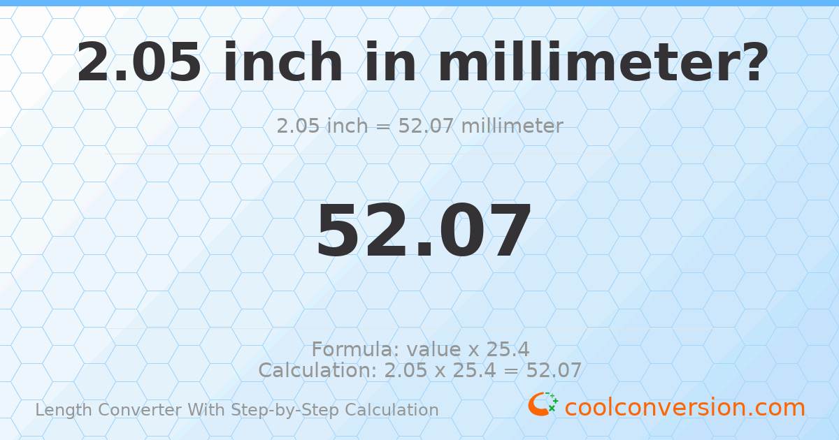 2.05 inches = 52.07 millimeters