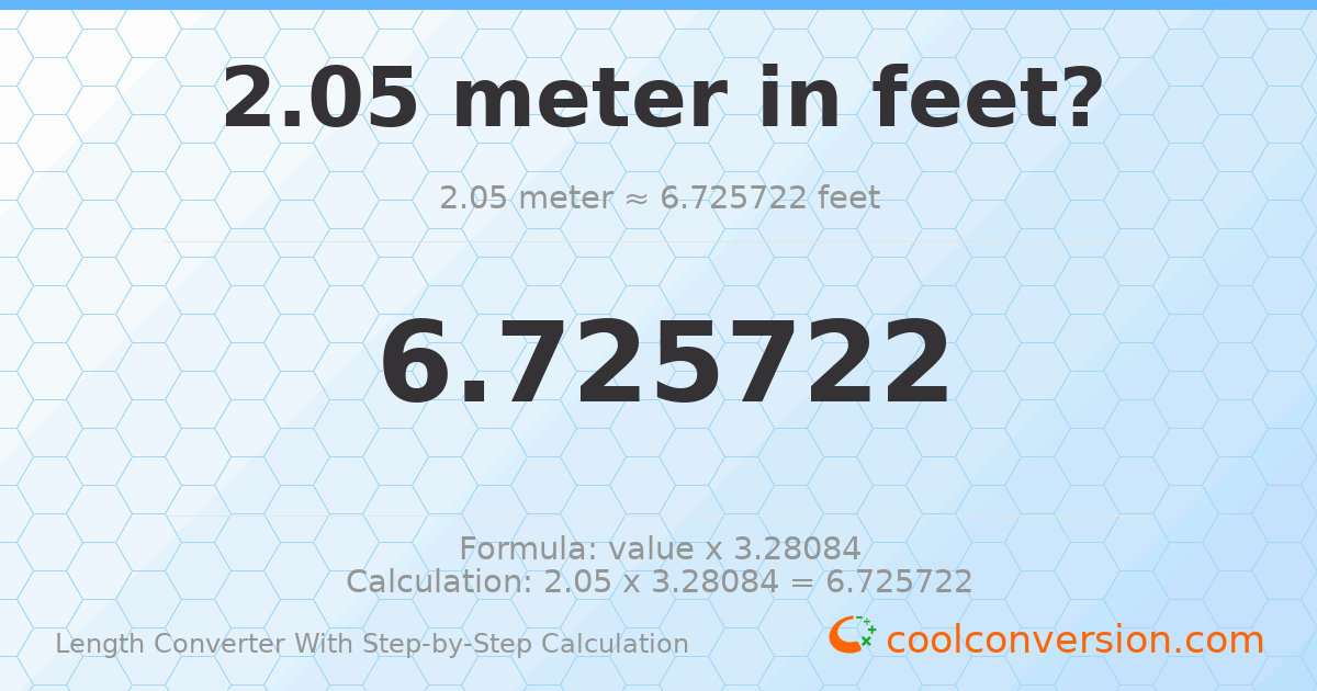 2.05 meters = 6.72572 feet