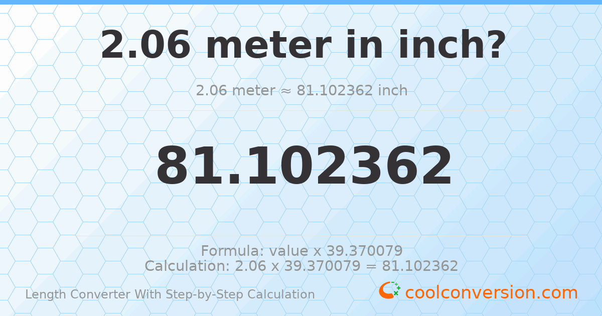 2.06 meters = 81.1024 inches