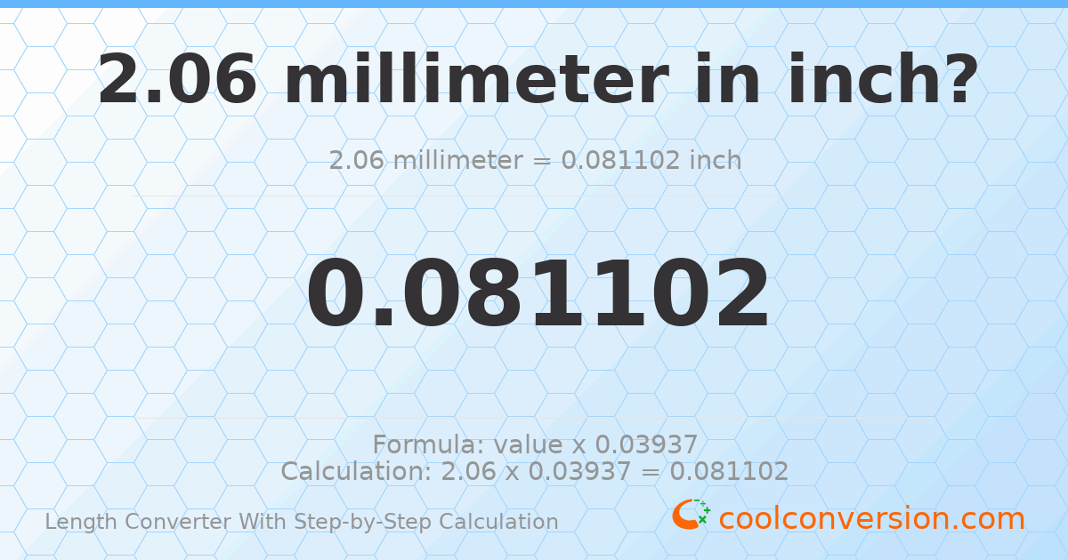 2.06 millimeters = 0.0811024 inches