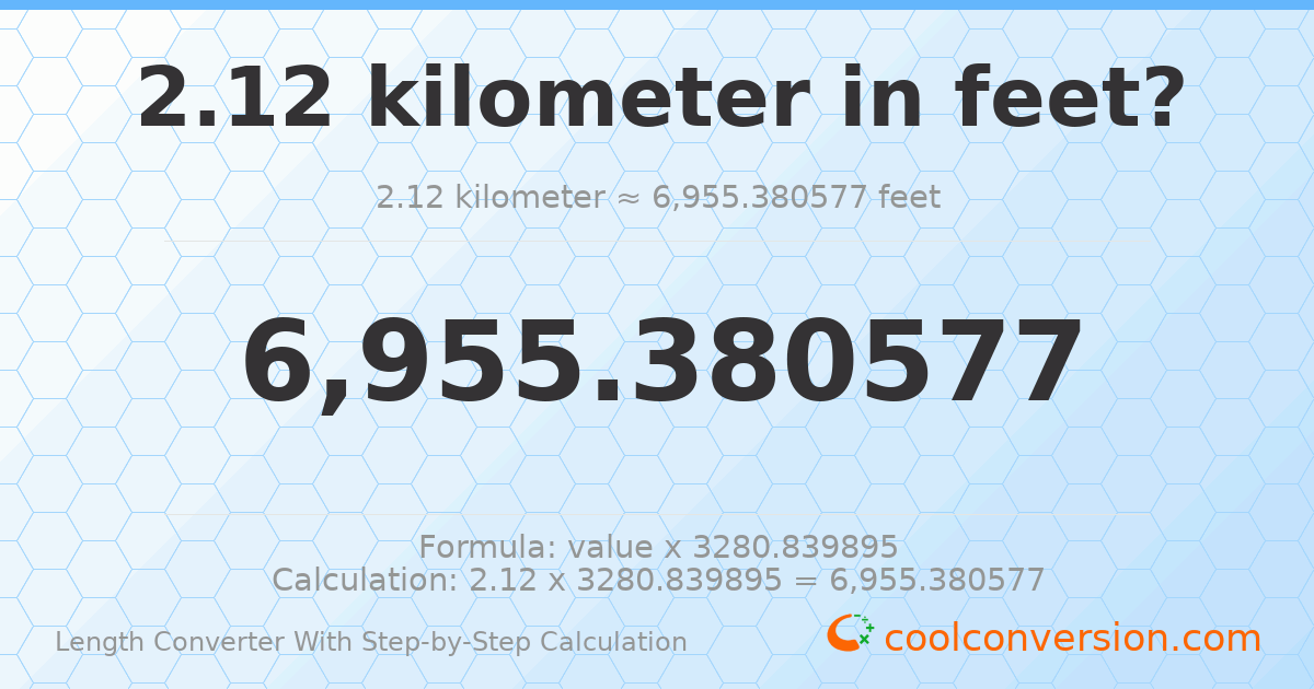 2.12 kilometers = 6955.38 feet