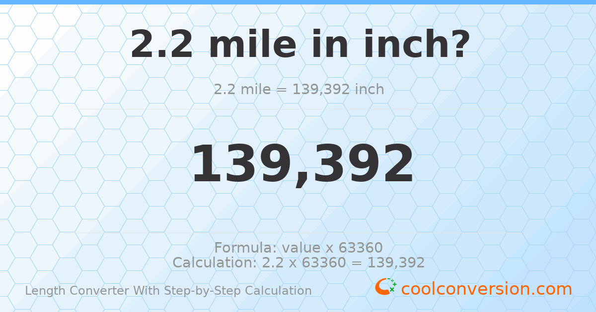 2.2 miles = 139392 inches