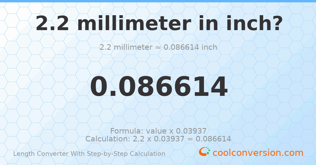 2.2 millimeters = 0.0866142 inches