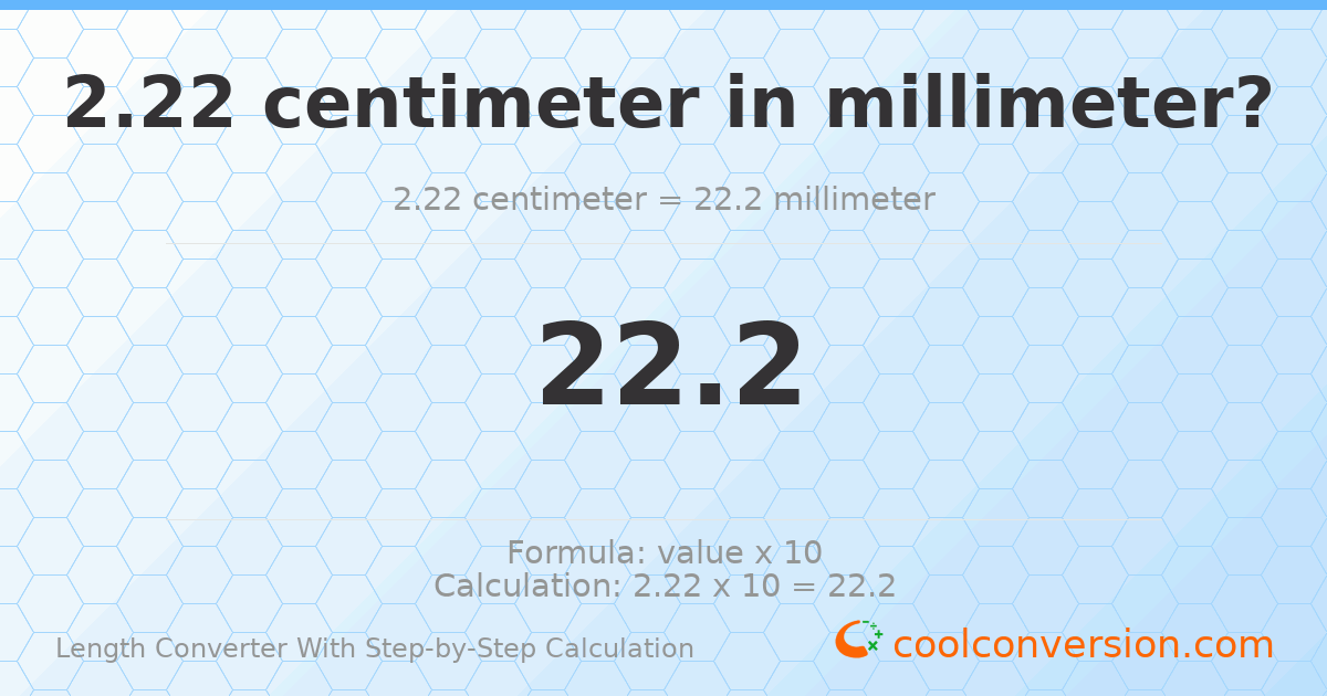 2.22 centimeters = 22.2 millimeters