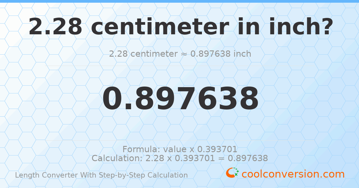 2.28 centimeters = 0.897638 inches