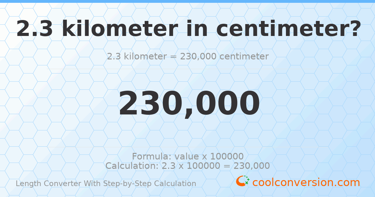 2.3 kilometers = 230000 centimeters