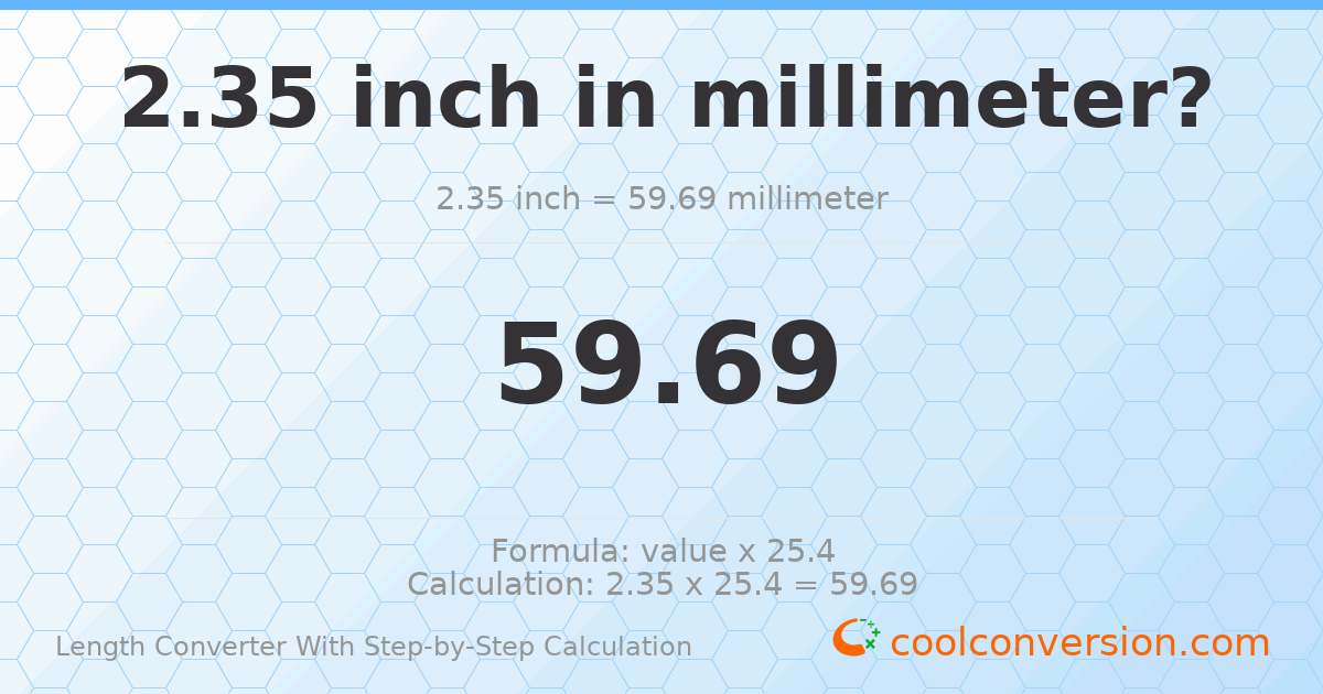 2.35 inches = 59.69 millimeters