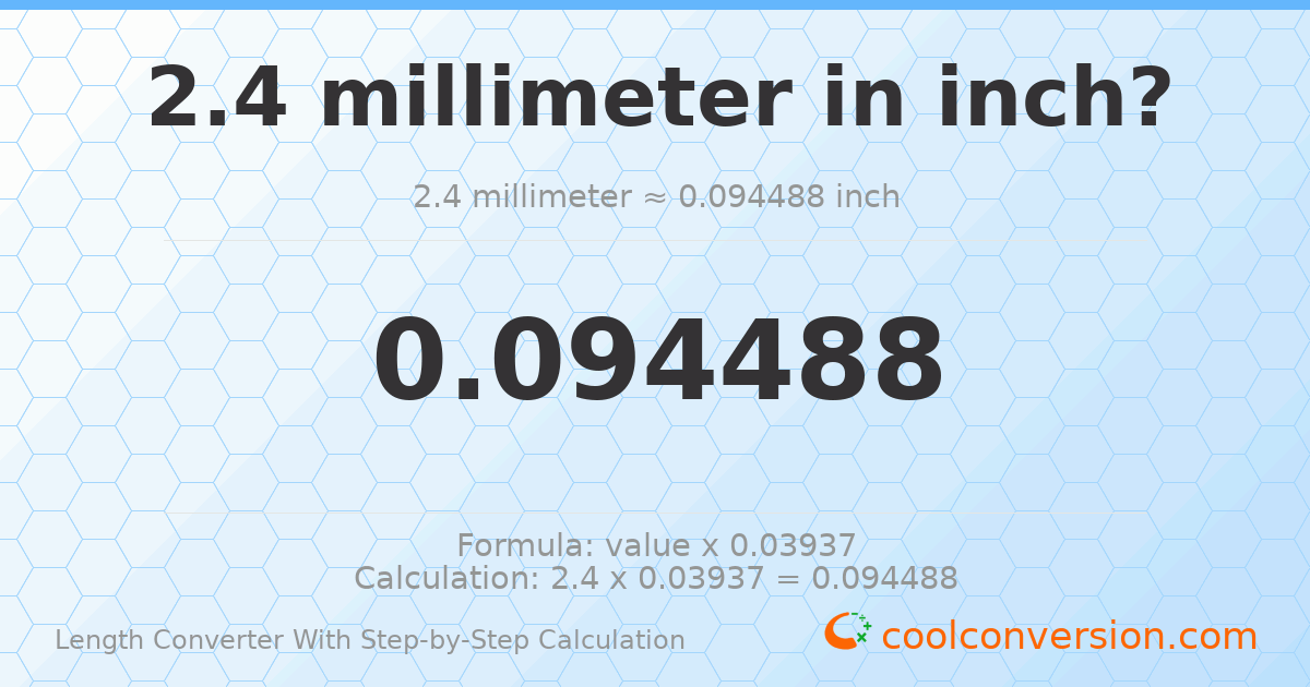 2.4 millimeters = 0.0944882 inches