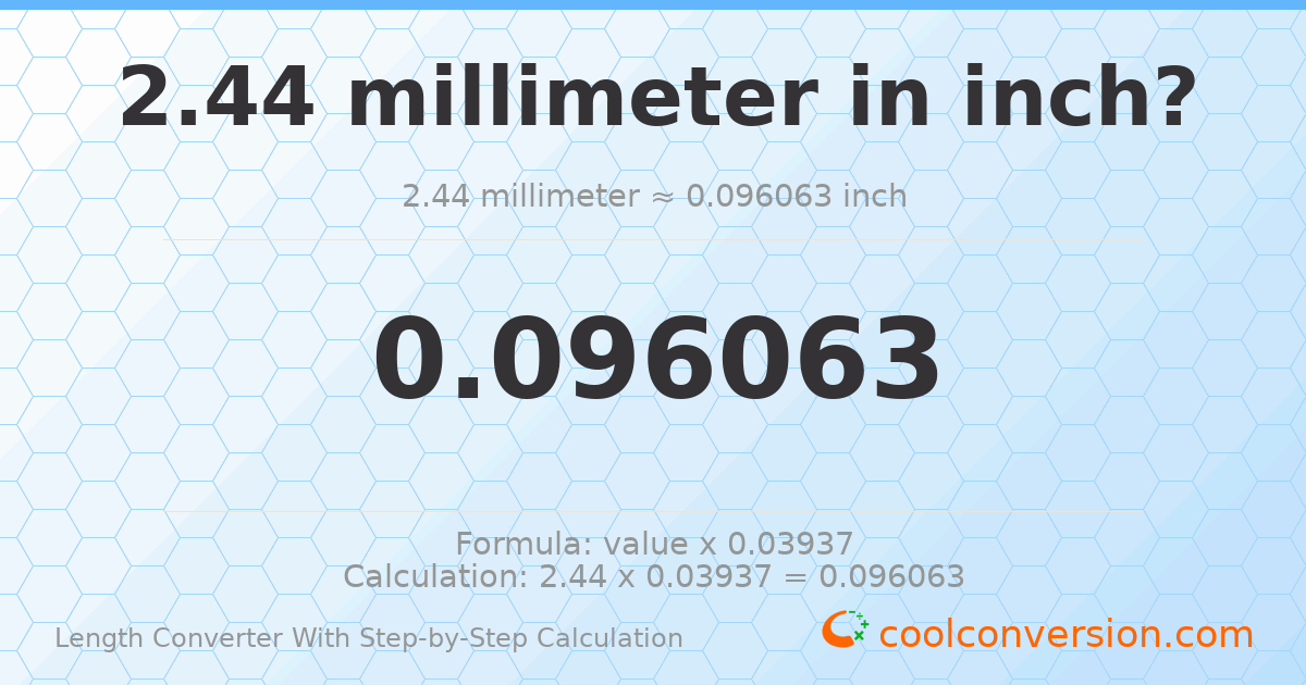 2.44 millimeters = 0.096063 inches