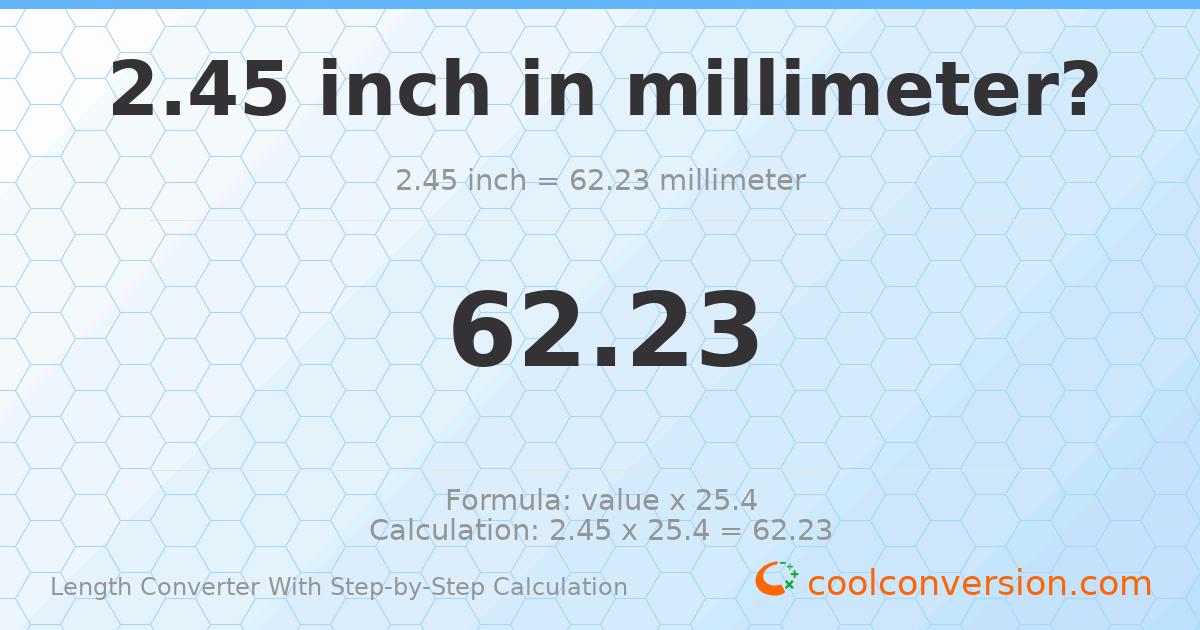 2.45 inches = 62.23 millimeters