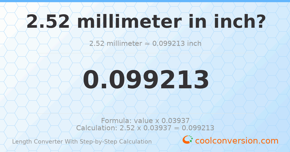 2.52 millimeters = 0.0992126 inches