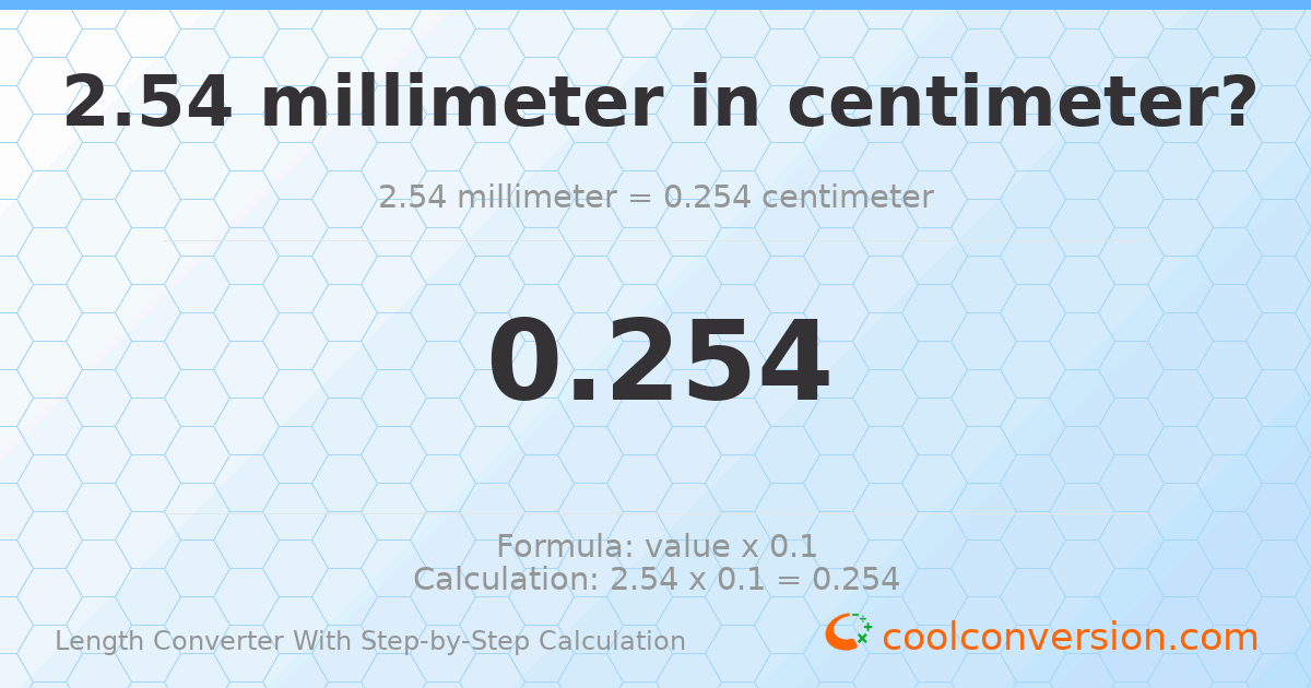 2.54 millimeters = 0.254 centimeters