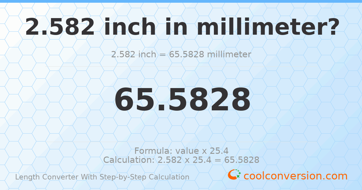 2.582 inches = 65.5828 millimeters