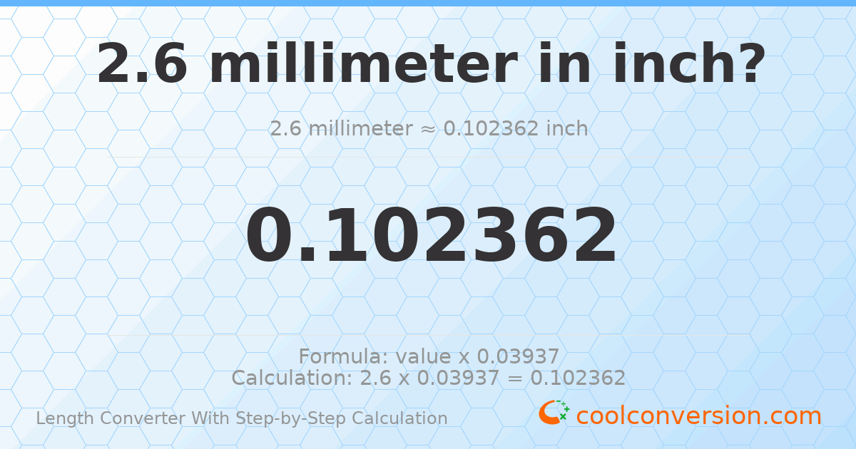 2.6 millimeters = 0.102362 inches