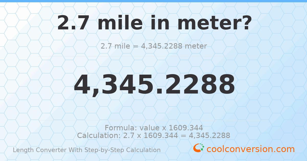 2.7 miles = 4345.23 meters