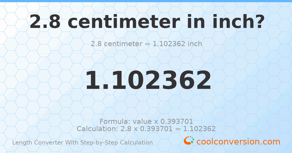 2.8 centimeters = 1.10236 inches