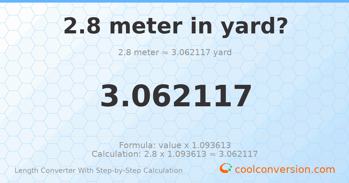 2.8 meters = 3.06212 yards