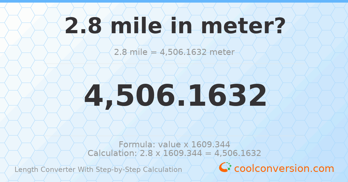 2.8 miles = 4506.16 meters