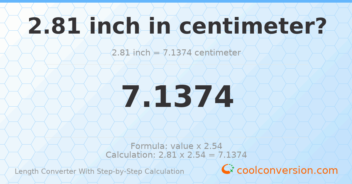 2.81 inches = 7.1374 centimeters