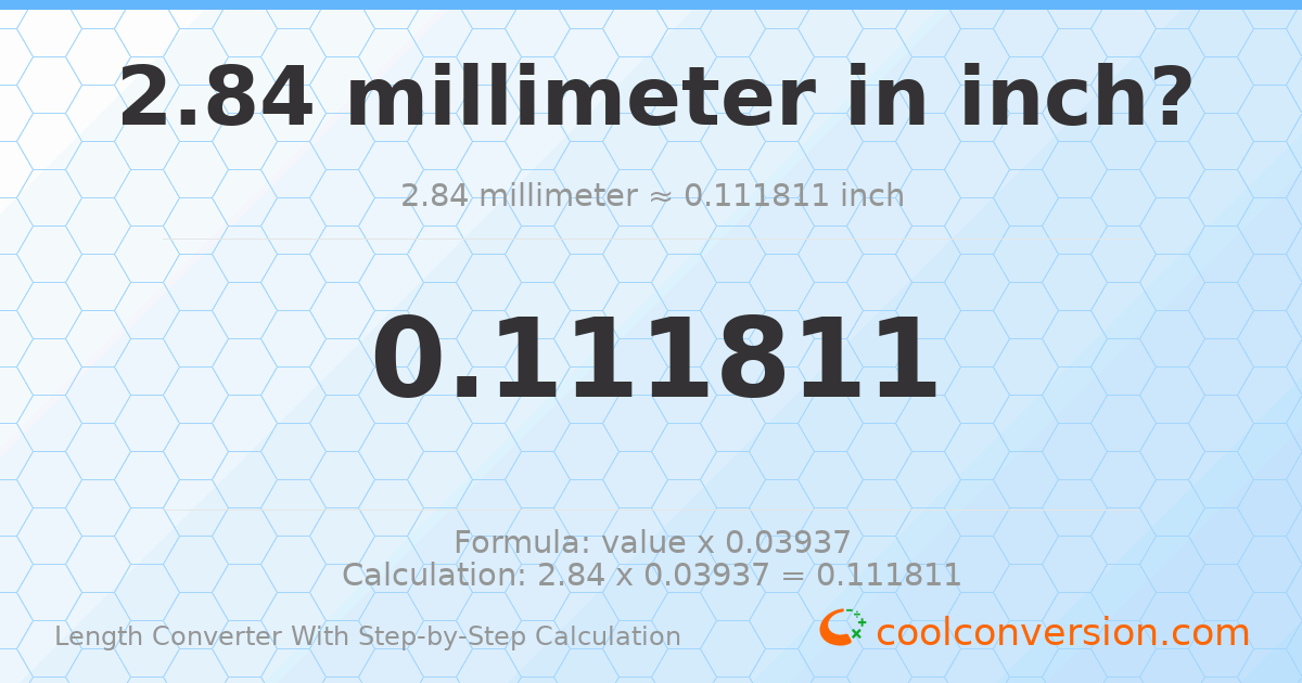 2.84 millimeters = 0.111811 inches