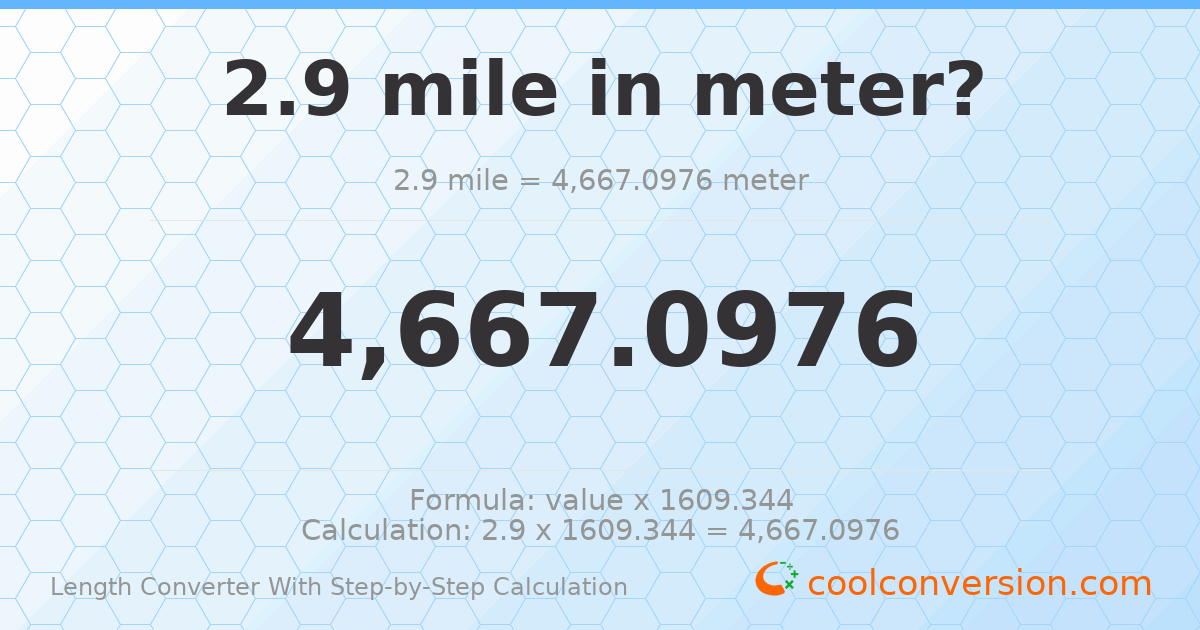 2.9 miles = 4667.1 meters