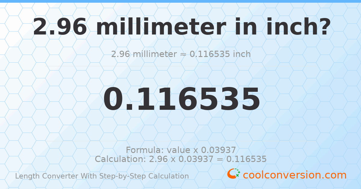 2.96 millimeters = 0.116535 inches