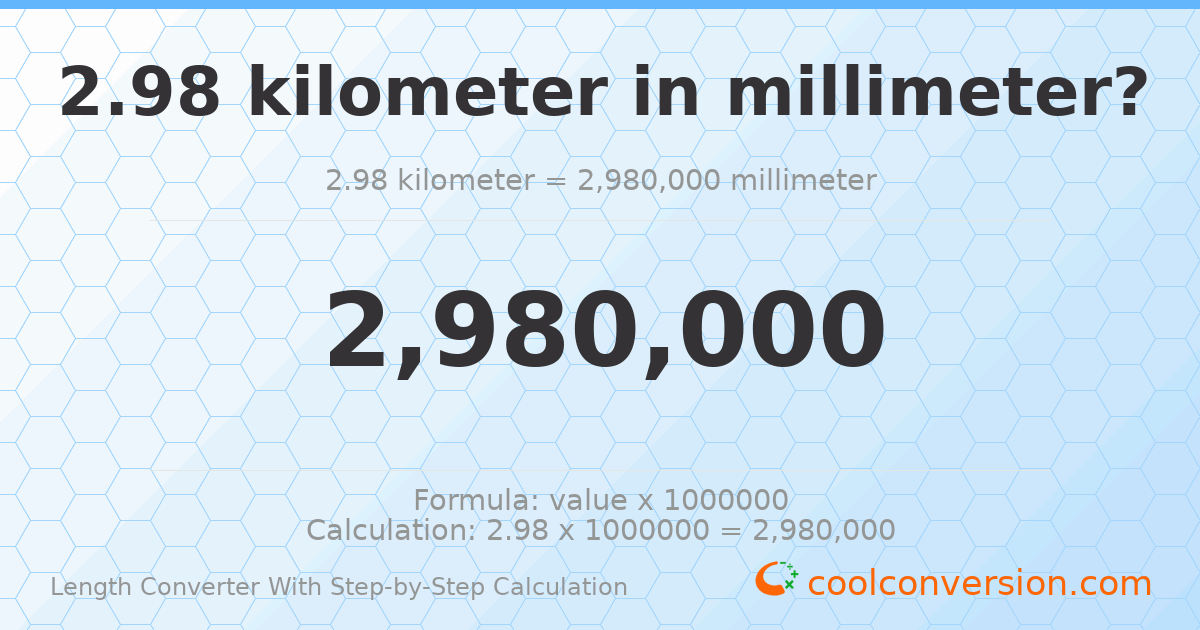 2.98 kilometers = 2980000 millimeters