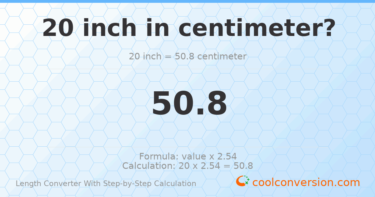 20 inches = 50.8 centimeters