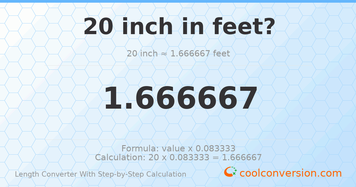 20 inches = 1.66667 feet