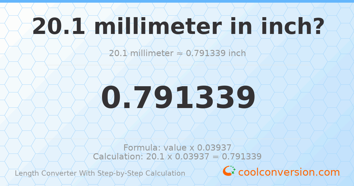 20.1 millimeters = 0.791339 inches