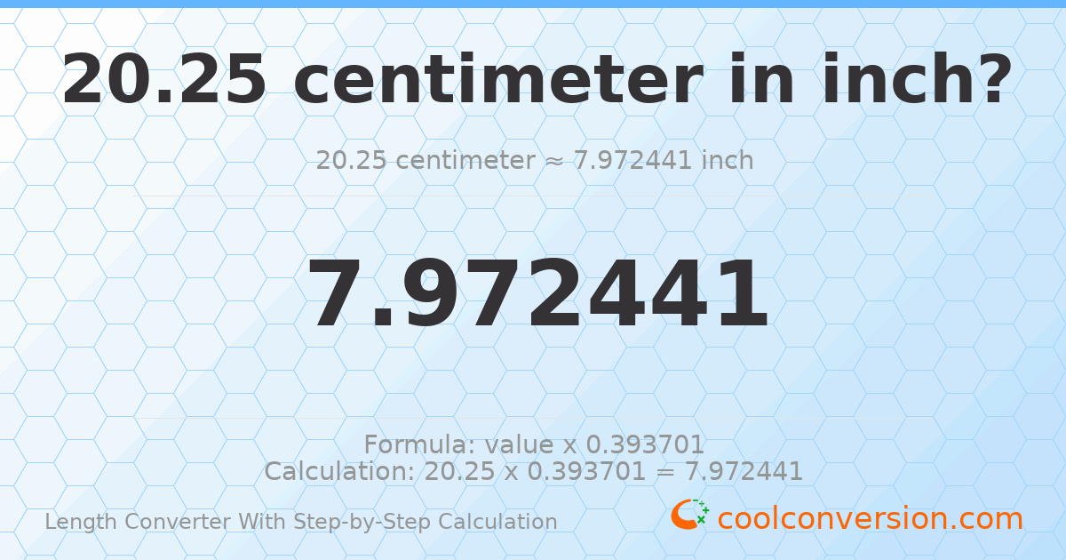 20.25 centimeters = 7.97244 inches