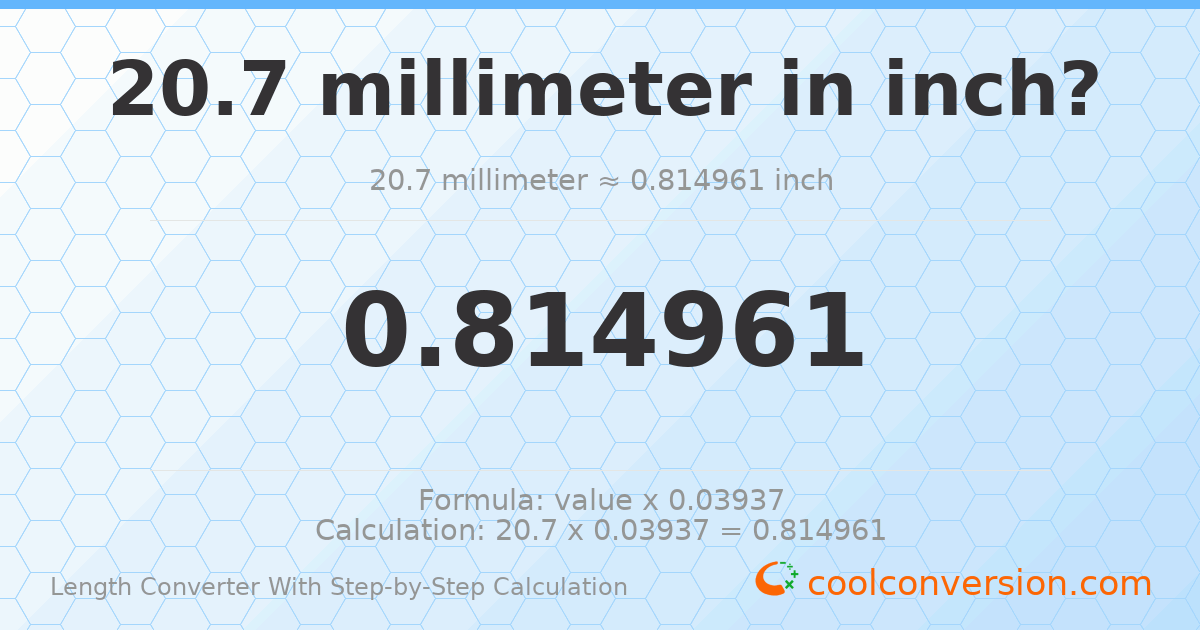 20.7 millimeters = 0.814961 inches