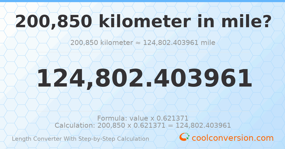 200850 kilometers = 124802 miles