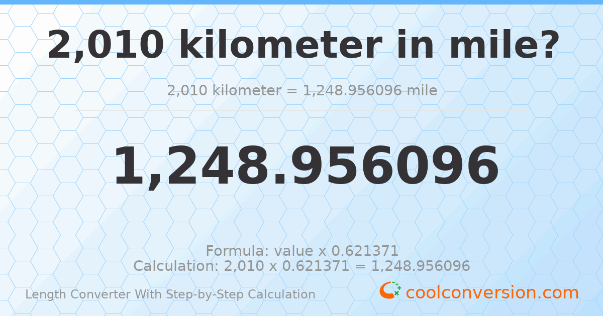 2010 kilometers = 1248.96 miles