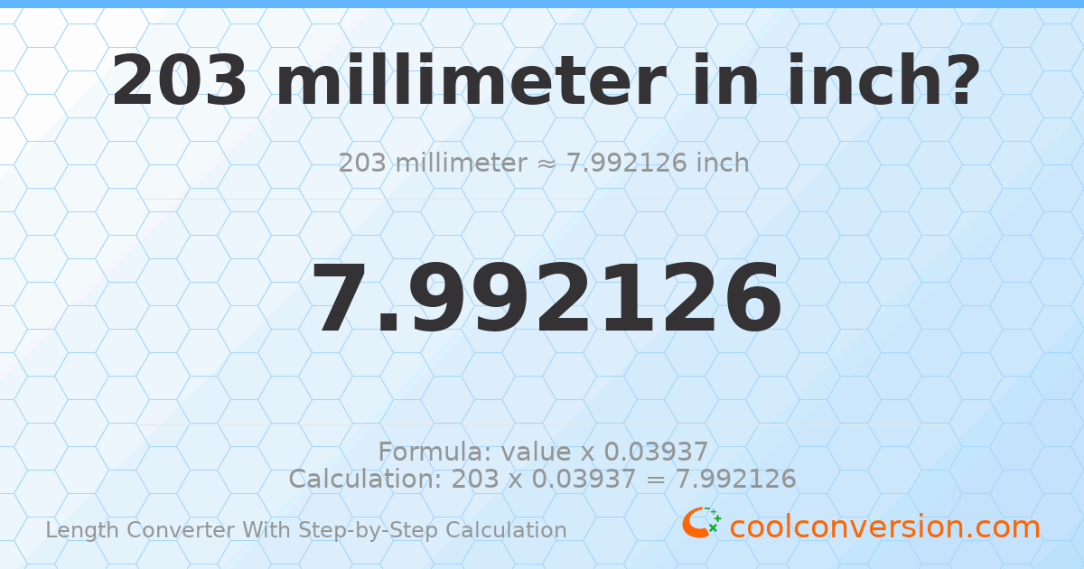 203 millimeters = 7.99213 inches