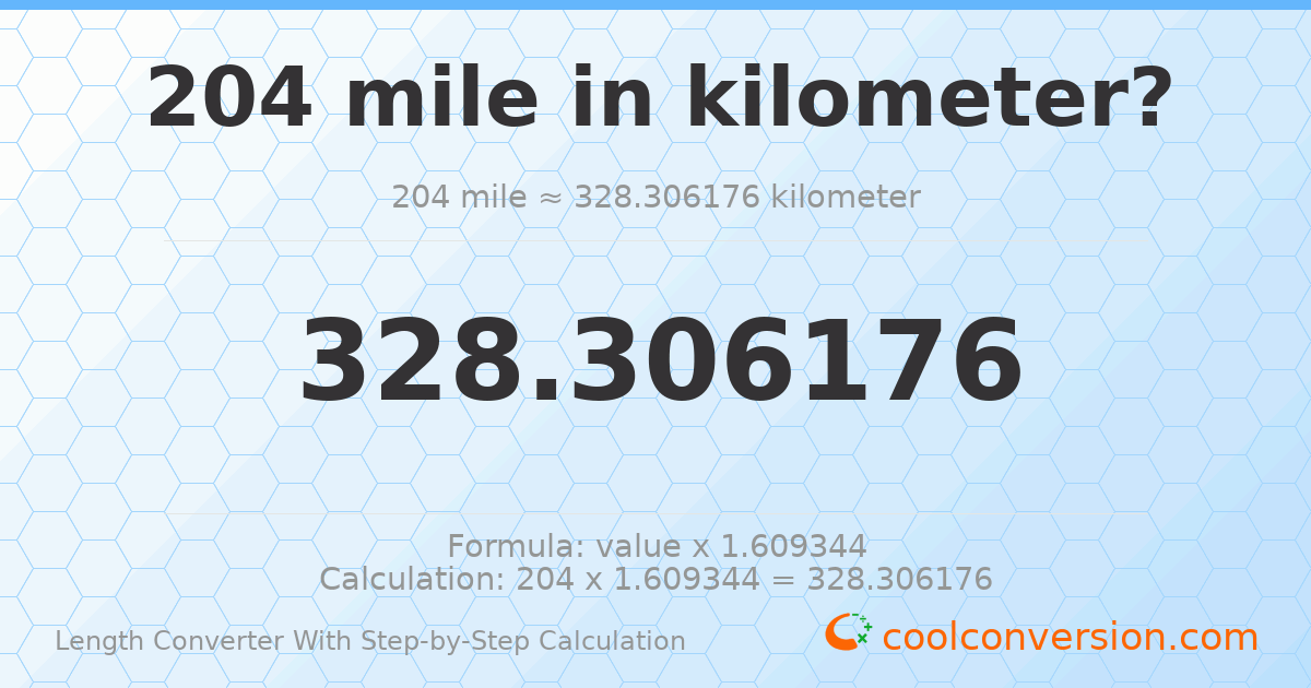204 miles = 328.306 kilometers