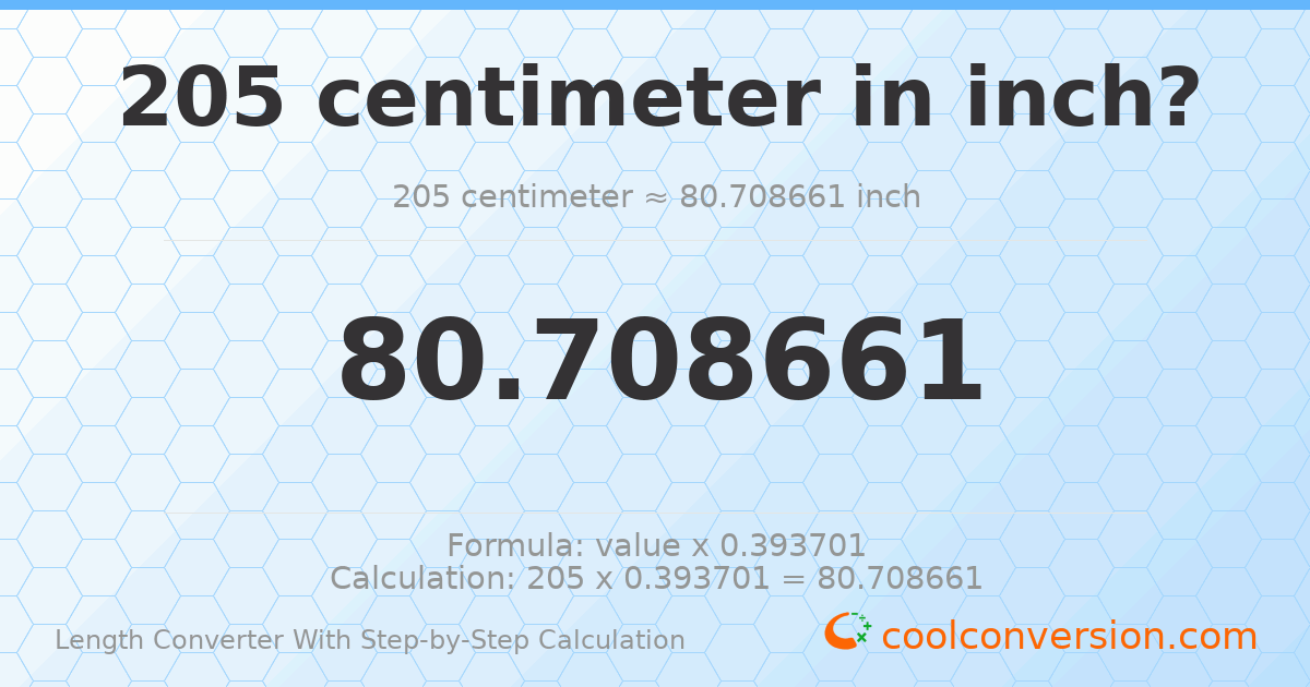 205 centimeters = 80.7087 inches