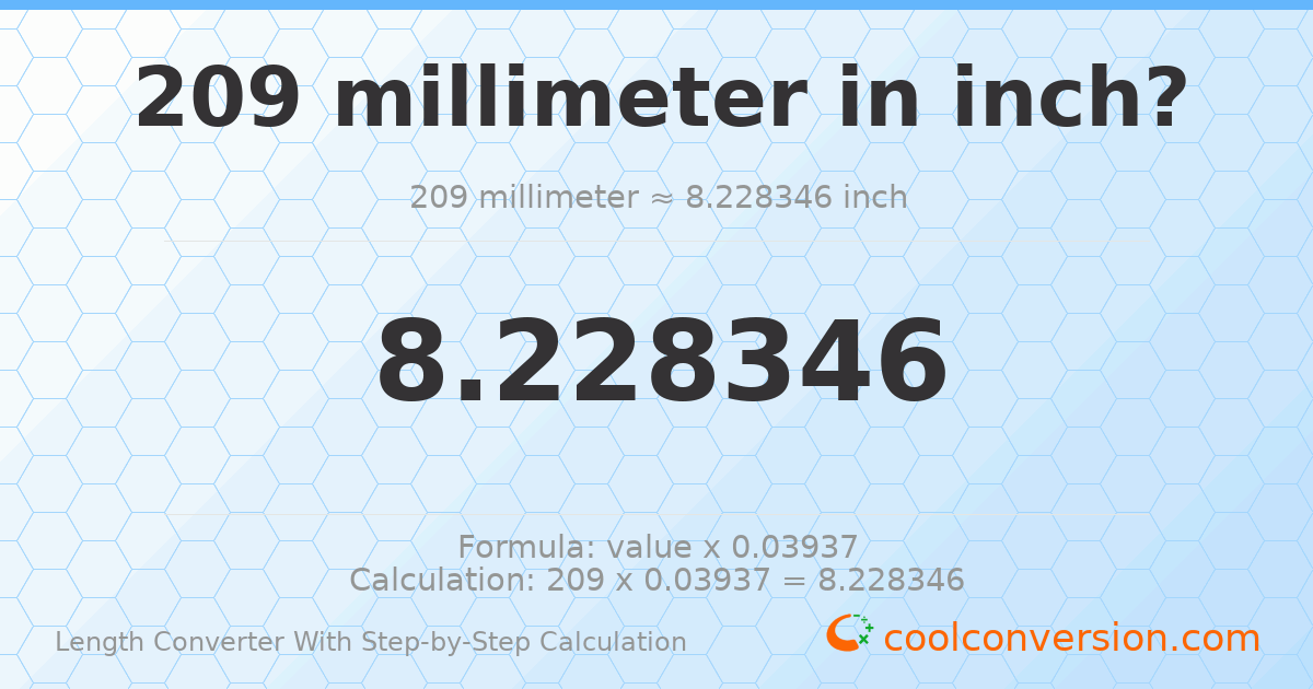 209 millimeters = 8.22835 inches