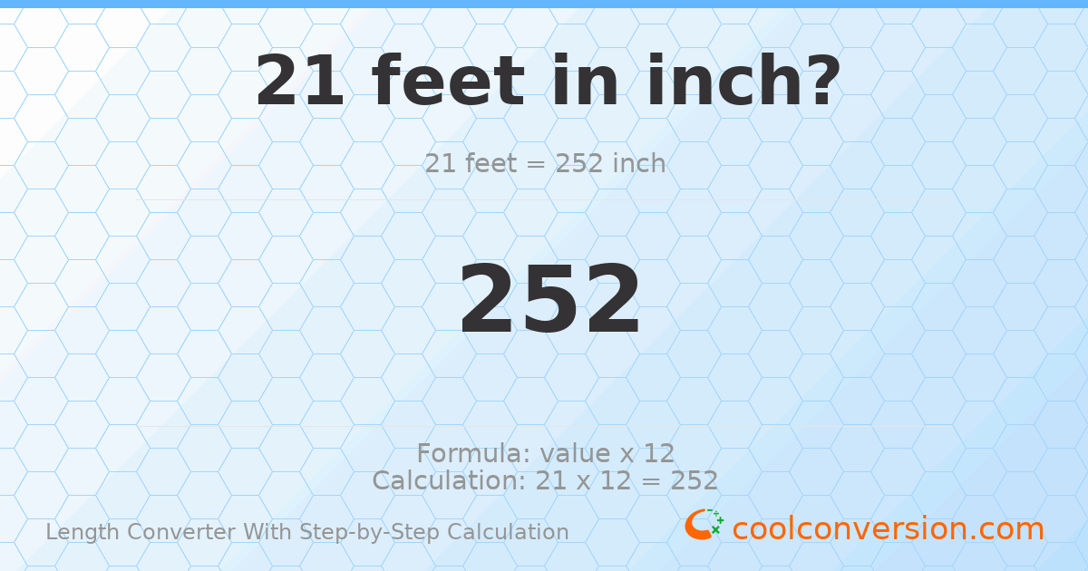 21 feet = 252 inches
