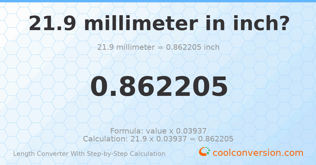 21.9 millimeters = 0.862205 inches