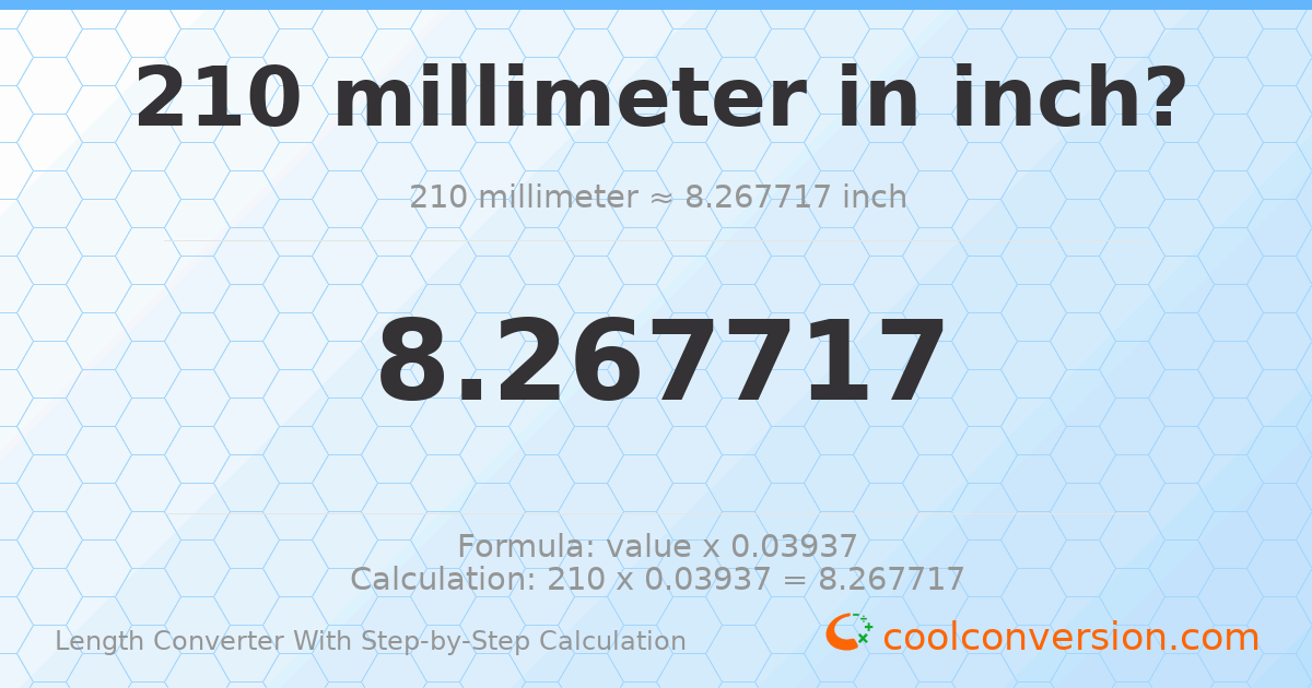 210 millimeters = 8.26772 inches