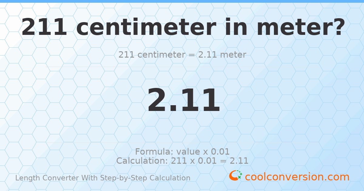 211 centimeters = 2.11 meters