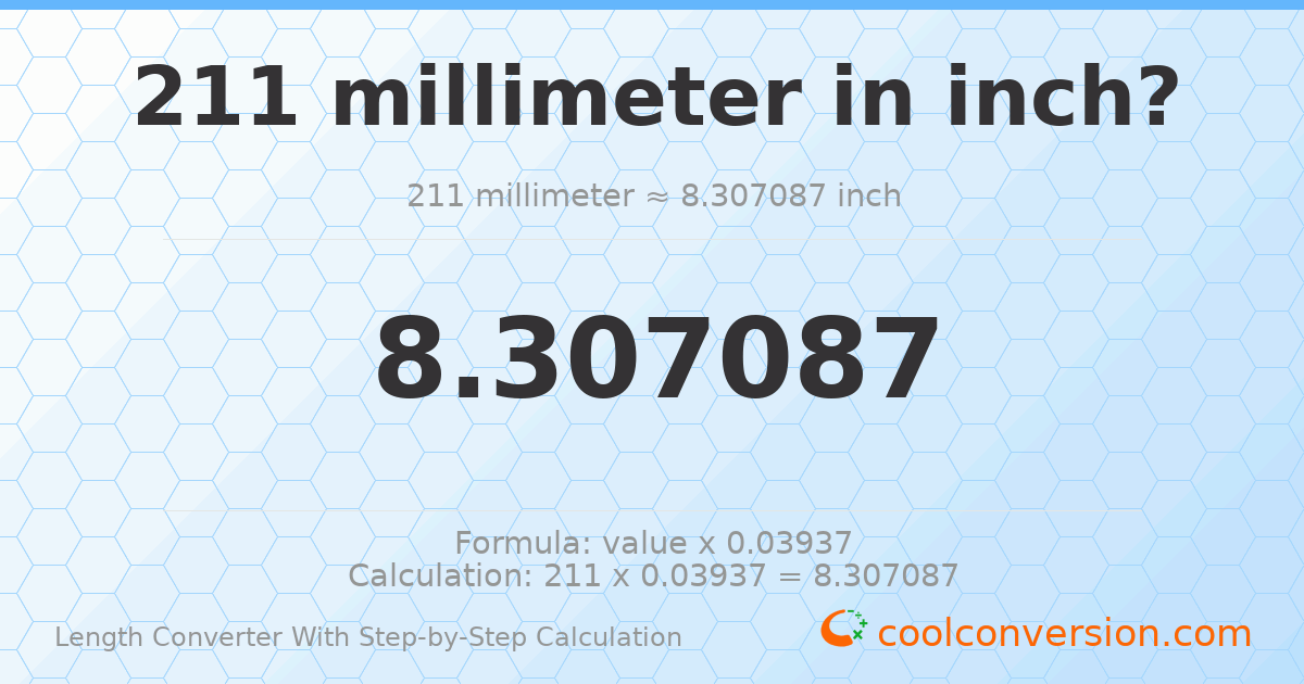 211 millimeters = 8.30709 inches
