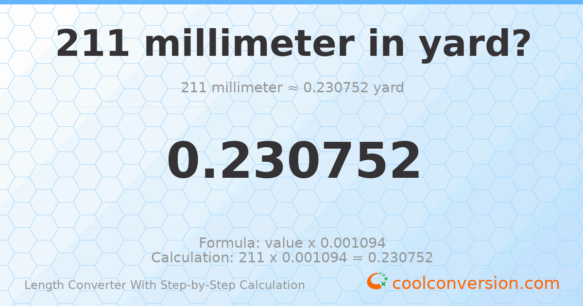 211 millimeters = 0.230752 yards