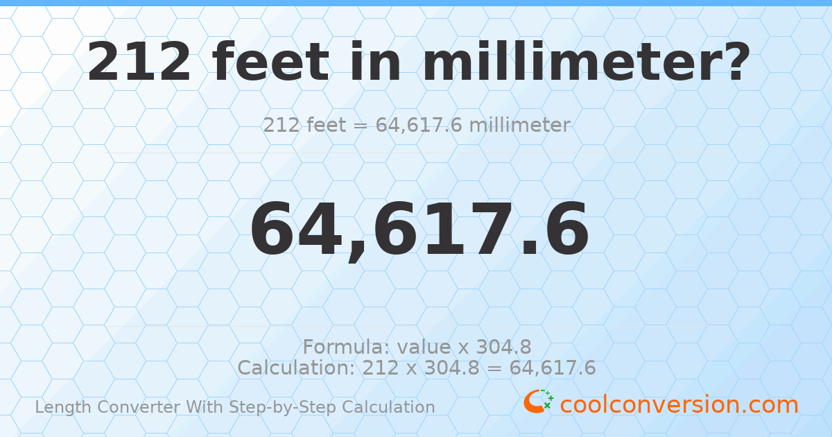 212 feet = 64617.6 millimeters