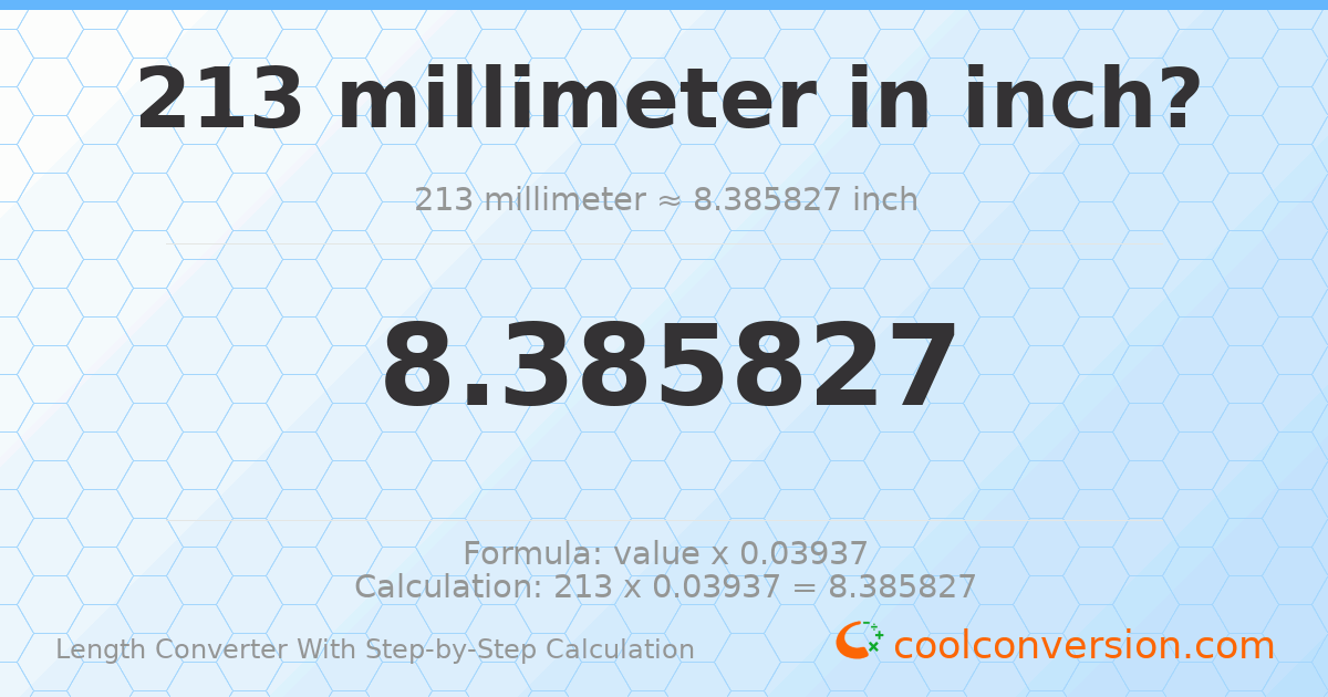 213 millimeters = 8.38583 inches