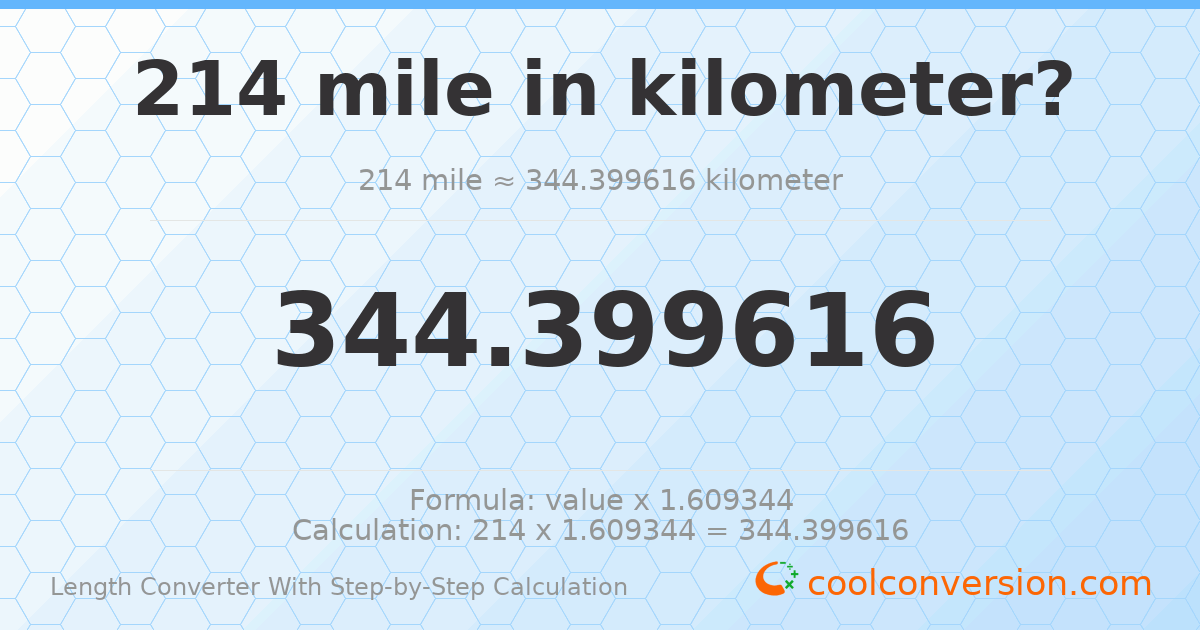 214 miles = 344.4 kilometers